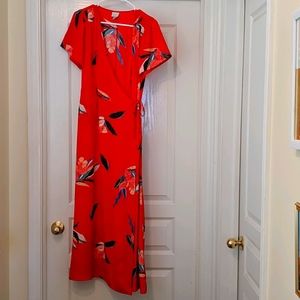Red Maxi Dress with Floral Print